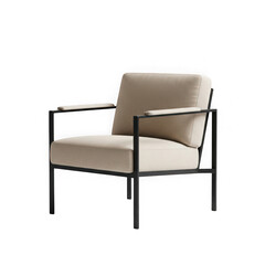 Fototapeta premium A beige upholstered chair with a black metal frame