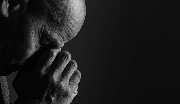 praying to god with hands showing his religious faith with God Caribbean man praying with black background with people stock photo stock image