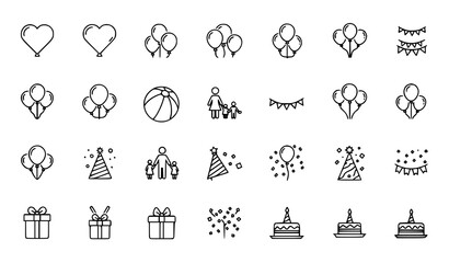 Fototapeta premium Balloon icons vector thin line party celebration heart beach ball set