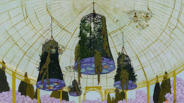 moonlit greenhouse holds glass birds and velvet moths
