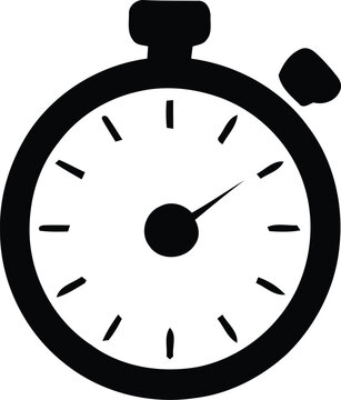 Stopwatch icon silhouette with flat design white background old fashioned stopwatch measurement duration chronograph competition countdown silhouette minimalist isolated instrument