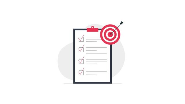 4k Checklist with Target Arrow. Goal Planning Concept Animation Video 