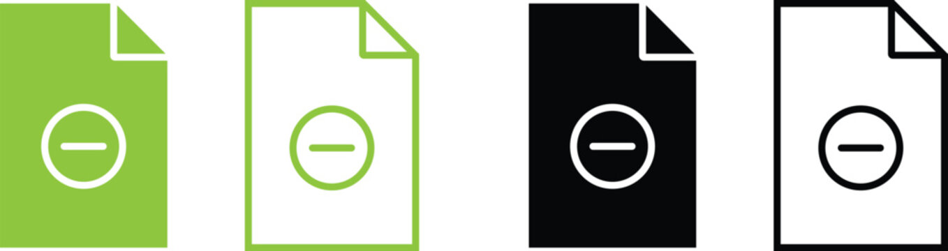 File document icons with minus symbol in circle  various colors and styles