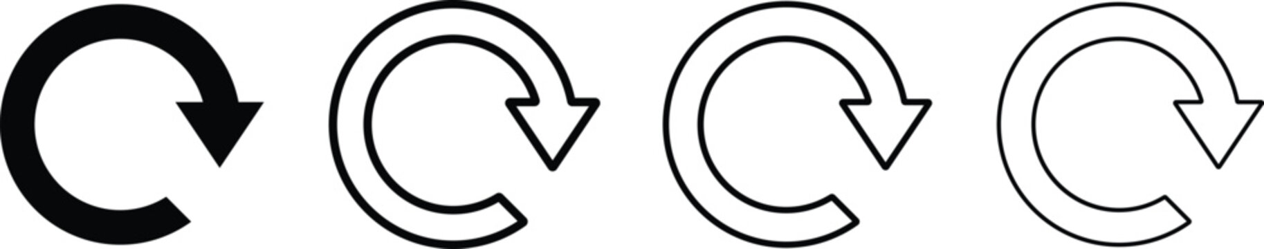 Four different styles of refresh icons in a row