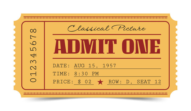 Vintage classical picture retro movie theater admission stub