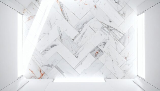 Luxurious White Marble Herringbone Tile Background in a Bright Minimalist Interior