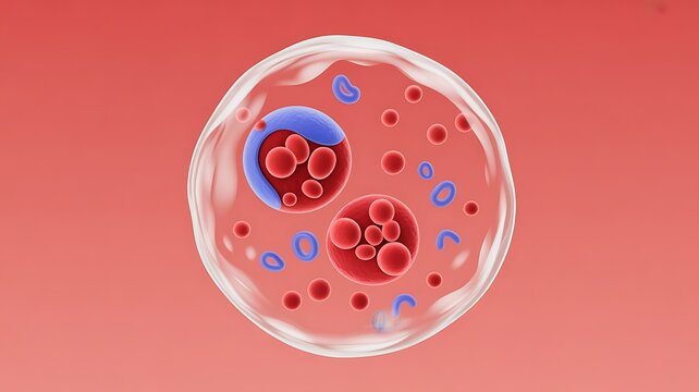 Eosinophil cell with bilobed nucleus and granules. Immune response, allergies, asthma, inflammation, defense against parasites. Hematology, immunology science. Medical white blood cell 3D illustration