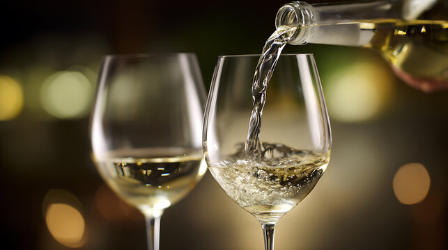 White wine being poured into a glass emphasizing health, wellness, and vitality