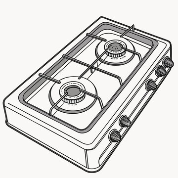 A vector graphic illustration of a modern gas stove with two burners and knobs