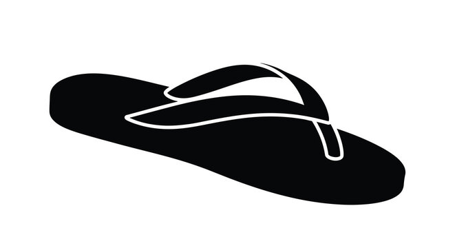 A black and white silhouette illustration of a single flip flop sandal