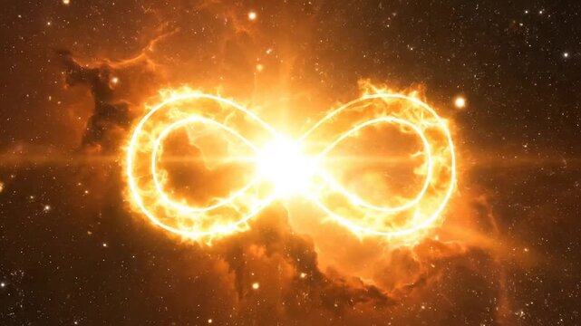 Glowing infinity symbol in space.