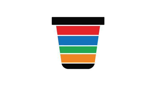 Stylized illustration of a drinking cup with colorful horizontal stripes