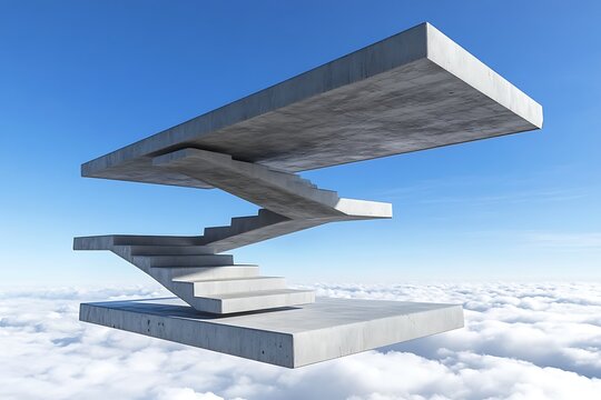 Stairs to success reaching high platform in blue sky abstract concept illustration