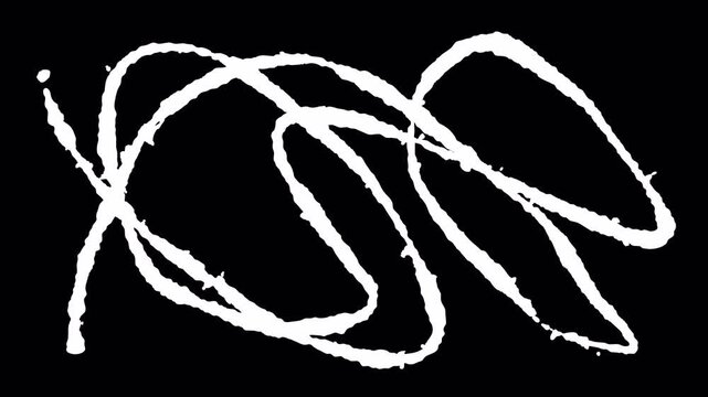 Abstract scribbles dance across stark black background