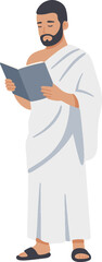 Obraz premium Muslim Man Ihram Reading Guide Book