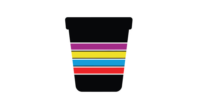 A black pot with colorful horizontal stripes isolated on a white background