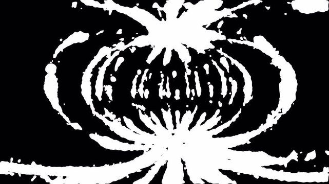 White splashes burst against stark black background