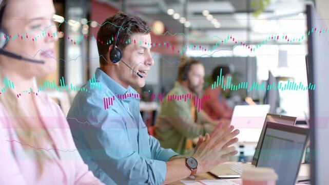 Phone ringing starting agent listening, speaking, gestures syncing with rising waves, aiding caller