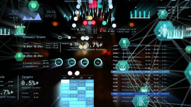 HUD advancing on push, updating dials, highlighting heatmap, expanding hex nodes visualizing data