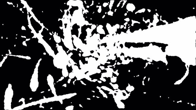 Abstract white splatters explode across black background