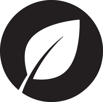 Black circle with white negative space arrow and crescent shape abstract composition