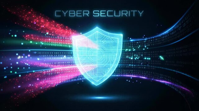 Cyber Security Concept With Digital Shield Protecting Data Streams. Digital Defense And Secure Data Transfer Help Support The Data Driven Composition