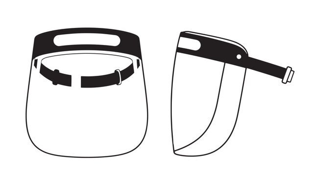 Protective Face Shield Black and White Line Art Vector Illustration for Healthcare and Pandemic Safety Measures