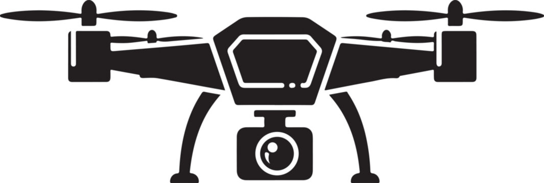 Black geometric drone silhouette with four propellers and central camera