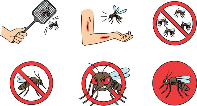 Mosquito control vector set with insect bites repellent signs and prevention icons showing danger and protection concepts illustration