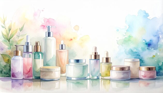 Softly Lit Watercolor Still Life of Artisanal Glass Bottles