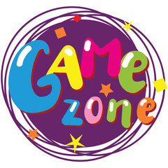 Fototapeta premium Game zone label vector. Kid party room icon. Child fun area emblem cartoon design. Playground sticker illustration isolated on white background