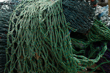 Studies of fishing nets on the south east coast of Cornwall, harbour-side in the sunshine © David George