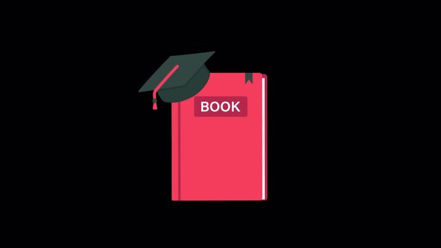 Animated Book with Graduation Cap. Graduation Concept Video - Transparent
