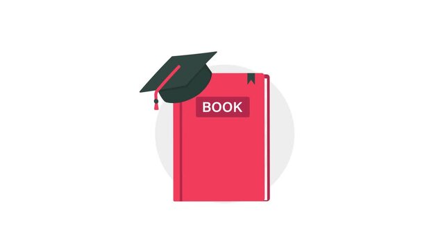 4k Book with Graduation Cap. Graduation Concept Animation Video 