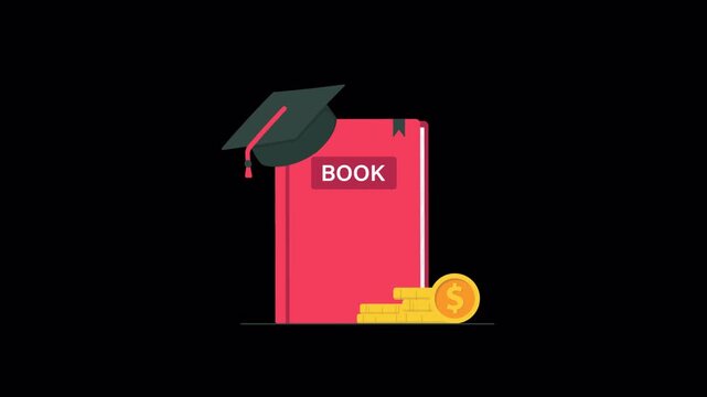 Animated Book with Graduation Cap and Gold Coins. Scholarship Concept Video - Transparent