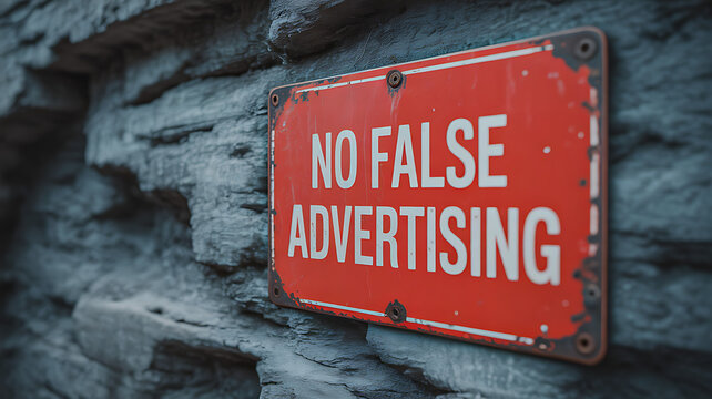 No false advertising sign on wall representing honesty transparency and consumer protection concept 