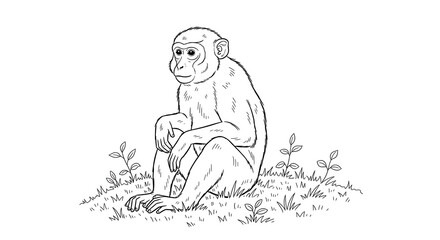 Fototapeta premium Captivating Illustration of a Monkey Sitting in Nature, Animal Portrait, Tranquil Environment, Wildlife Art