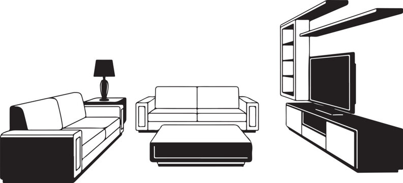 Black and white living room furniture sofa couch ottoman