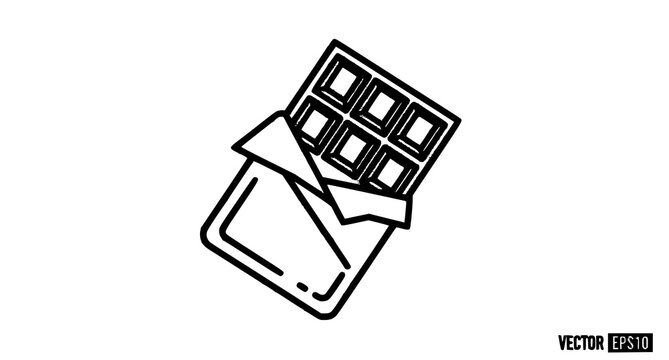 Opened chocolate bar line icon with wrapper detail in minimal black outline vector illustration eps10