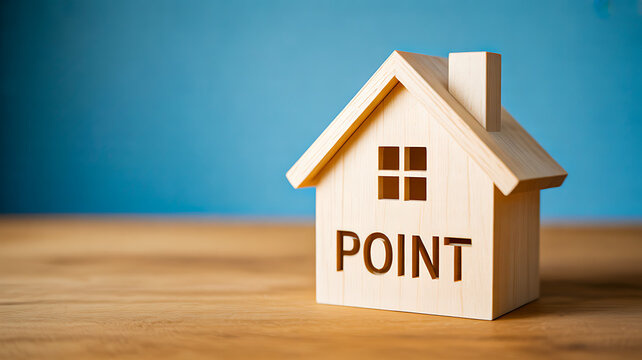 House model with word point representing real estate investment mortgage and property value concept 