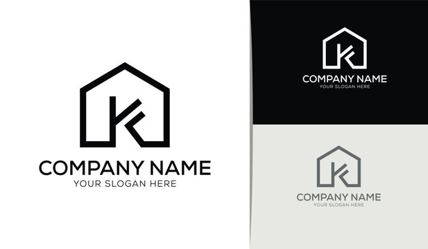 house and letter kf business logo minimalist template