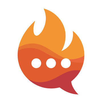 Chat fire flame logo vector design, hot message bubble with flame symbol for trending topics, social media, messaging apps, and digital branding