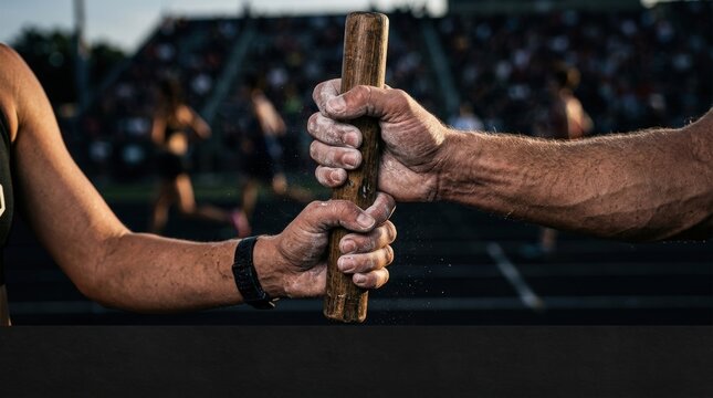 Hands Dusted Chalk Gripping Relay Baton Verti