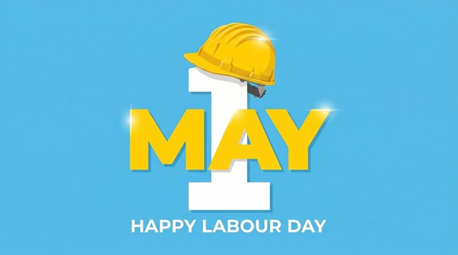 Labour day celebration with hard hat and date may 1st greeting card