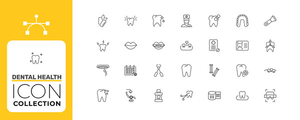 dental health icon set with male nurse, mouth, chewing gum signs in flat outline style © Abstract