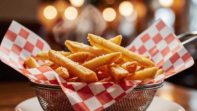 crispy golden french fries served with classic side dishes in a lively