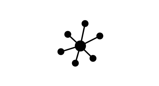 Abstract atomic structure with a central core and radiating arms silhouette