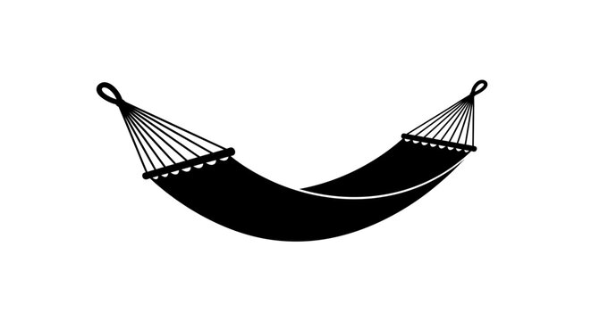 Black hammock hangs between two points a simple silhouette