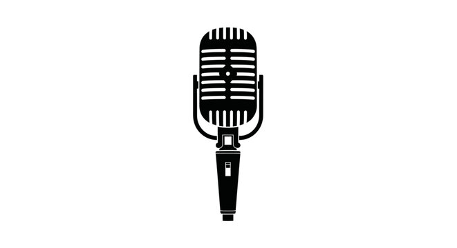 Vintage style microphone illustration with a striking black silhouette