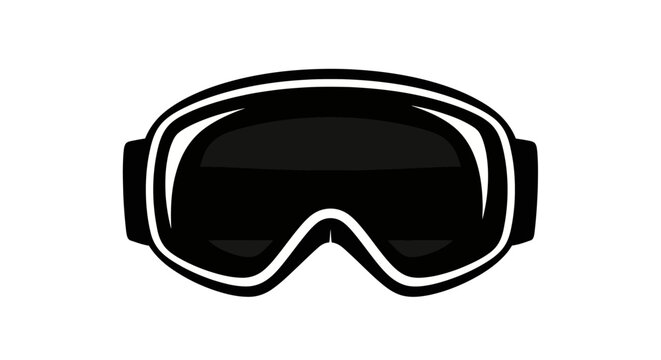 Black ski goggles a bold outline against a white background silhouette